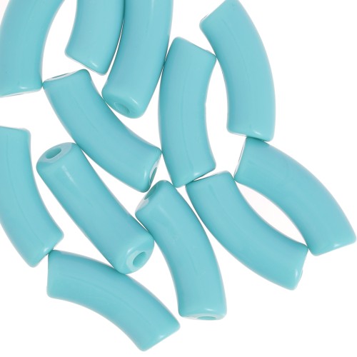 Perle tubolari curve 35x11 mm in acrilico opaco - Blu ghiacciaio x6