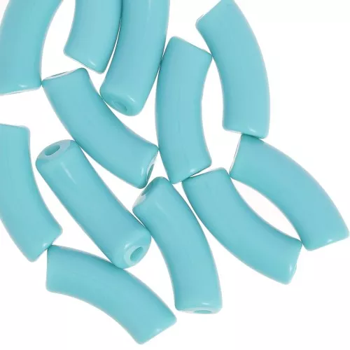 Perle tubolari curve 35x11 mm in acrilico opaco - Blu ghiacciaio x6