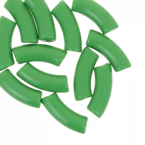 Perline tubolari curve 35x11 mm in acrilico opaco - Verde x6