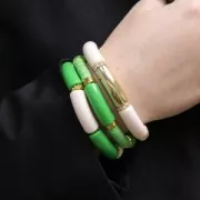 Perline tubolari curve 35x11 mm in acrilico opaco - Verde x6