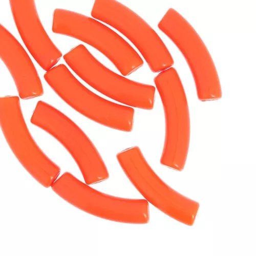 Perline tubolari curve 32x8 mm in acrilico opaco - Arancio fluorescente x6
