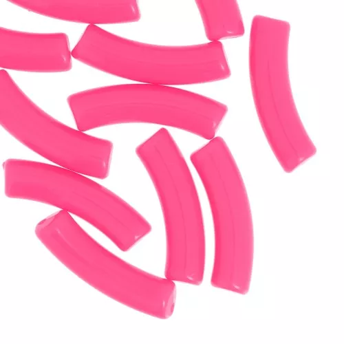 Perline tubolari curve 32x8 mm in acrilico opaco - Rosa fluo x6