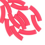 Perline tubolari curve 32x8 mm in acrilico opaco - Rosa corallo fluorescente x6