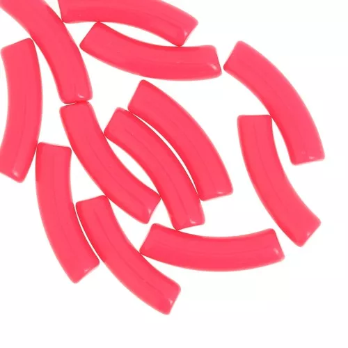 Perline tubolari curve 32x8 mm in acrilico opaco - Rosa corallo fluorescente x6