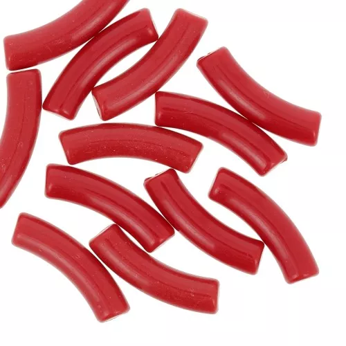 Perline tubolari curve 32x8 mm in acrilico opaco - Rosso x6