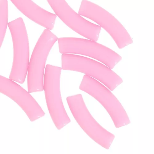 Perline tubolari curve 32x8 mm in acrilico opaco - Rosa chiaro x6