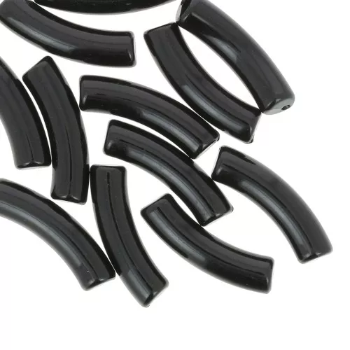 Perline tubolari curve 32x8 mm in acrilico opaco - Nero x6