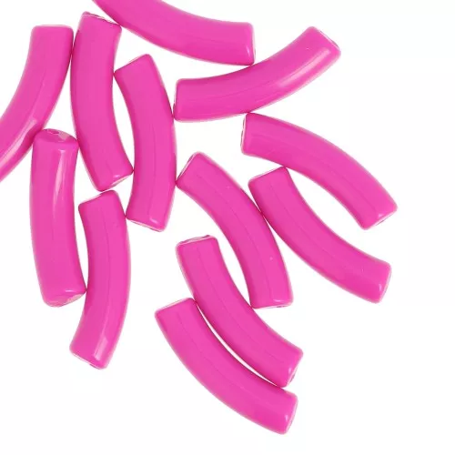 Perline tubolari curve 32x8 mm in acrilico opaco - Fucsia x6