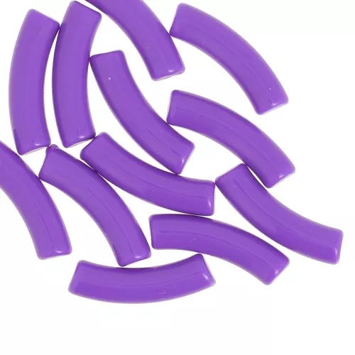Perline tubolari curve 32x8 mm in acrilico opaco - Viola scuro x6