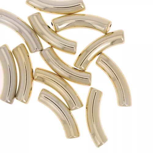 Perline tubolari curve 32x8 mm in acrilico opaco - Oro x6