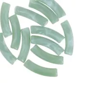 Perline tubolari curve 32x8 mm in acrilico trasparente - verde salvia marmorizzato x6