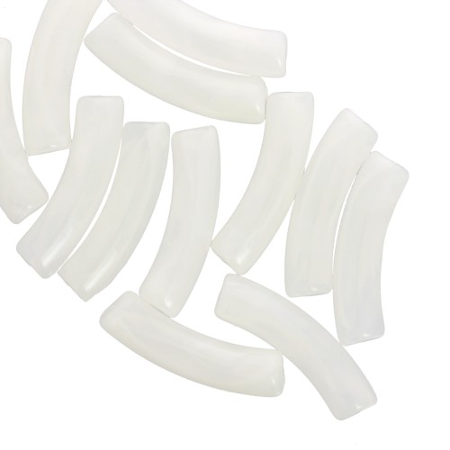 Perline tubolari curve 32x8 mm in acrilico trasparente - White Marble x6