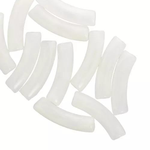 Perline tubolari curve 32x8 mm in acrilico trasparente - White Marble x6