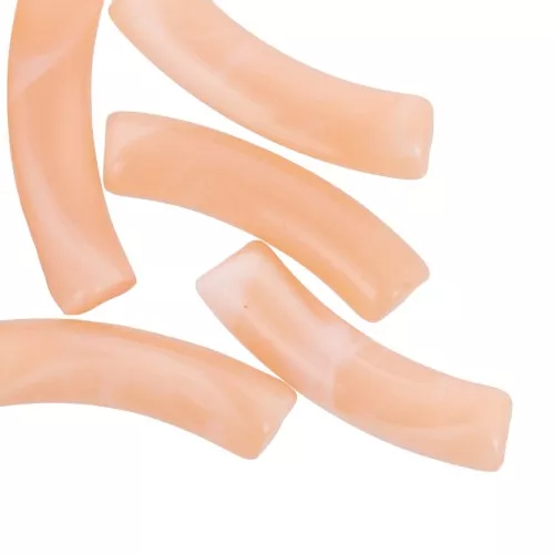 Perline tubolari curve 32x8 mm in acrilico trasparente - Arancione chiaro marmorizzato x6