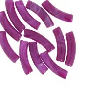Perline tubolari curve 32x8 mm in acrilico trasparente - Prugna marmorizzata x6