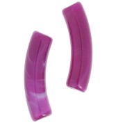 Perline tubolari curve in acrilica trasparente 32x8 mm - Prugna marmorizzata x6