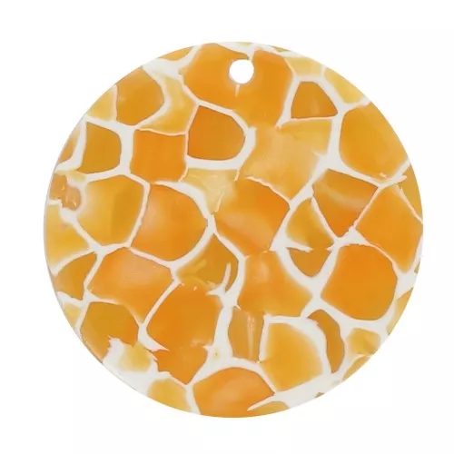 Ciondolo rotondo in acetato da 30 mm - Tartaruga - Giallo - Bianco x1