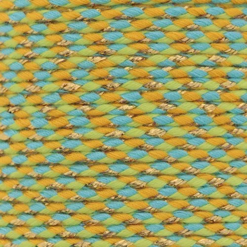 Cordoncino di cotone intrecciato e filo metallico 1,5 mm Verde chiaro - Blu - Ocra - Oro x1m