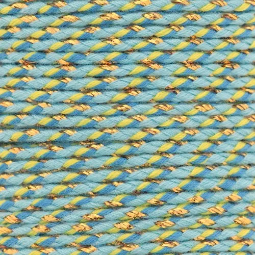 Cordoncino di cotone intrecciato e filo metallico 1,5 mm - Multi blu - Verde chiaro - Oro x1m