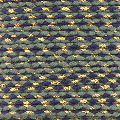 Cordoncino di cotone intrecciato e filo metallico 1,5 mm - Khaki - Blu scuro - Oro x1m