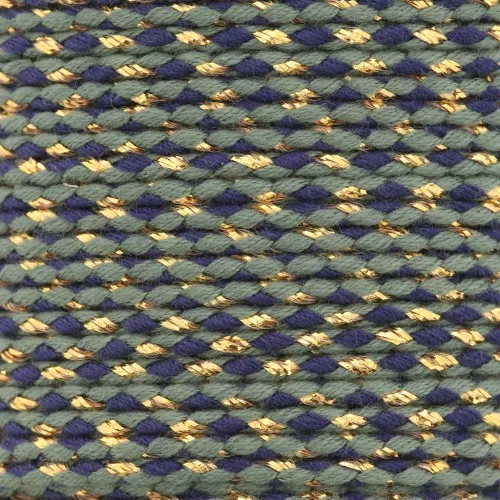 Cordoncino di cotone intrecciato e filo metallico 1,5 mm - Khaki - Blu scuro - Oro x1m