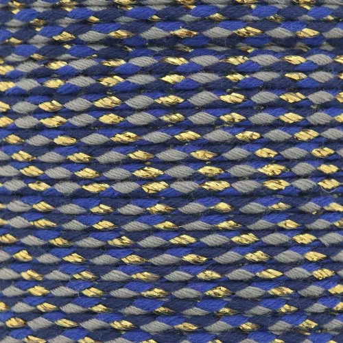 Cordoncino di cotone intrecciato e filo metallico 1,5 mm - Blu scuro - Taupe - Oro x1m