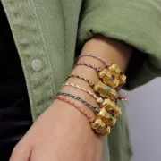 Cordoncino di cotone intrecciato e filo metallico 1,5 mm - Blu scuro - Taupe - Oro x1m