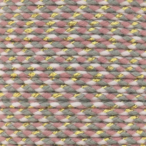 Cordoncino di cotone intrecciato e filo metallico 1,5 mm Rosa antico - Grigio - Rosa - Oro x1m