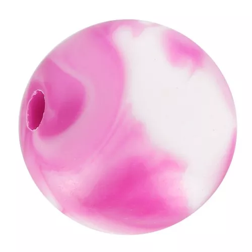 Perline acriliche rotonde 8 mm - Bianco marmorizzato - Fucsia x20