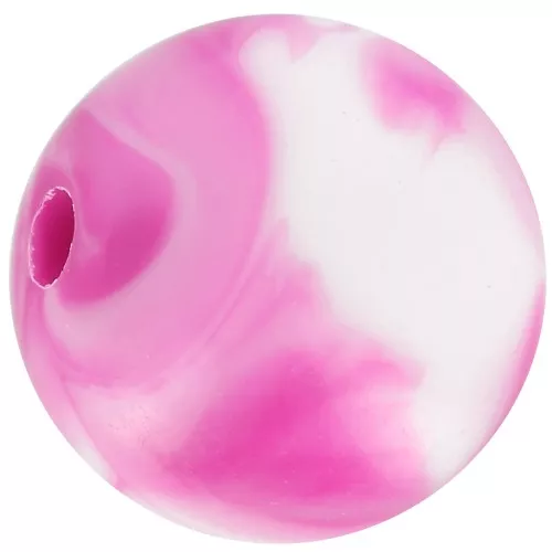 Perline tonde acriliche 12 mm - Bianco marmorizzato - Fucsia x10