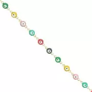 Catena fantasia con occhiello in resina epossidica 6 mm - Acciaio inossidabile dorato - Multicolore x1m