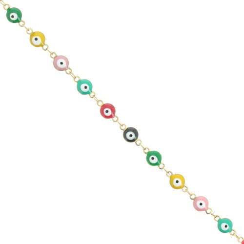 Catena fantasia con occhiello in resina epossidica 6 mm - Acciaio inossidabile dorato - Multicolore x1m