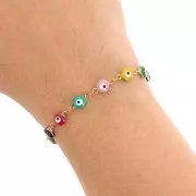 Catena fantasia con occhiello in resina epossidica 6 mm - Acciaio inossidabile dorato - Multicolore x1m