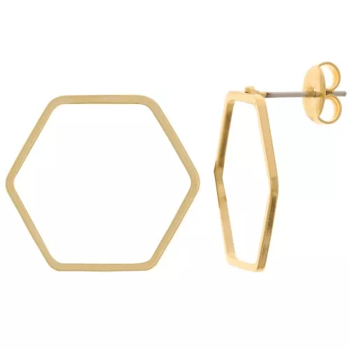 Orecchini perno esagonali incavate 20x22 mm - placcate oro 3 micron x2