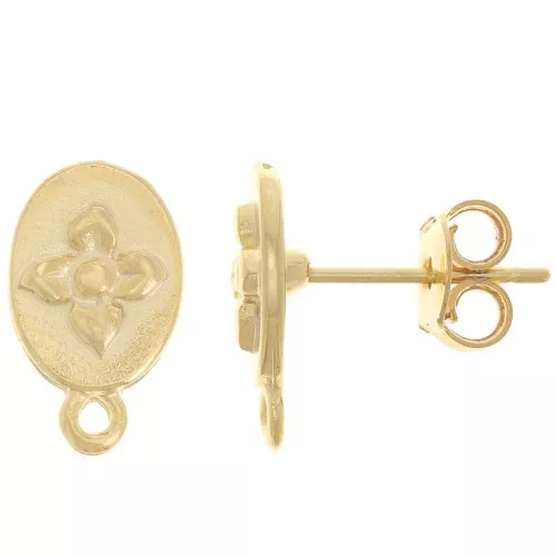 Orecchini ovali 13x8 mm con motivo floreale e anello chiuso -Dorato con oro finox2