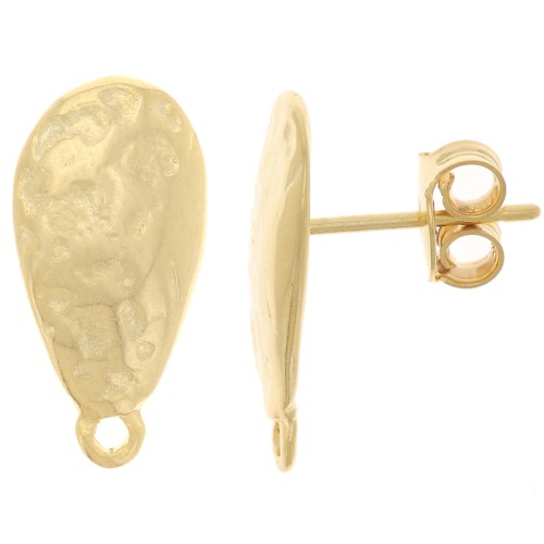 Orecchini a goccia martellati 18x9 mm con cerchio -Dorato con oro fino x2