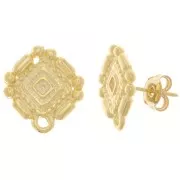 Orecchini perno in stile azteco17x15,5mm con cerchio chiuso dorato con oro fino x2