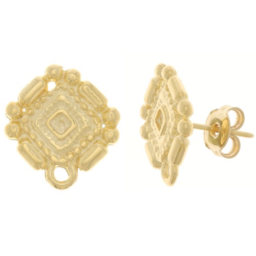 Orecchini perno in stile azteco17x15,5mm con cerchio chiuso dorato con oro fino x2