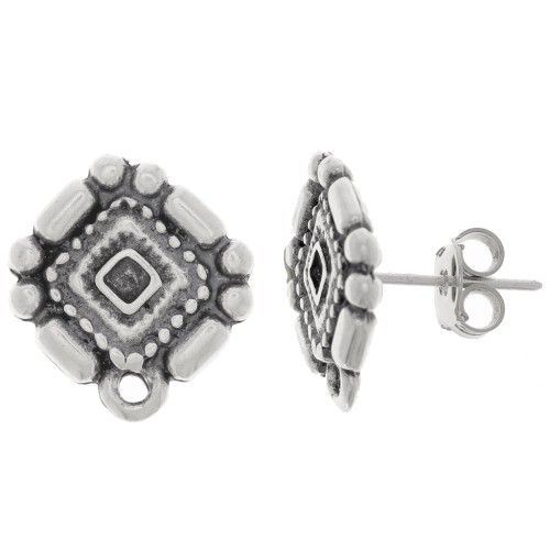 Orecchini a perno in stile azteco 17x15,5 mm con cerchio chiuso - Argento invecchiato x2