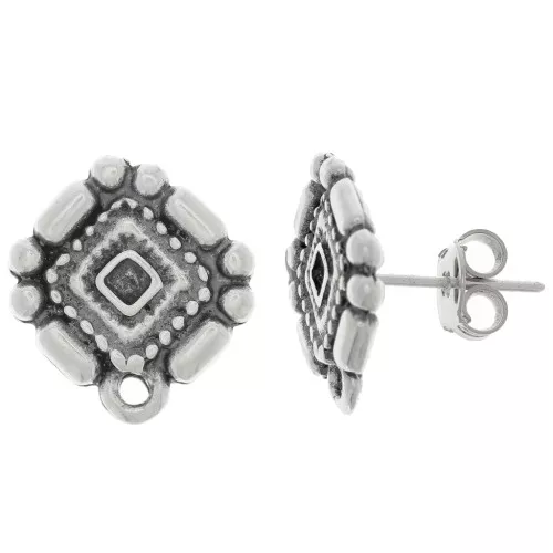 Orecchini a perno in stile azteco 17x15,5 mm con cerchio chiuso - Argento invecchiato x2