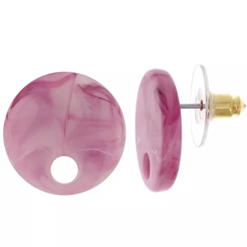 Orecchini perno rotondi in acrilico da 18 mm - Lampone marmorizzato - Bianco x2