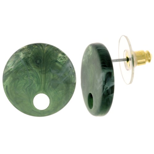 Orecchini tondi in acrilico da 18 mm - Verde scuro marmorizzato x2