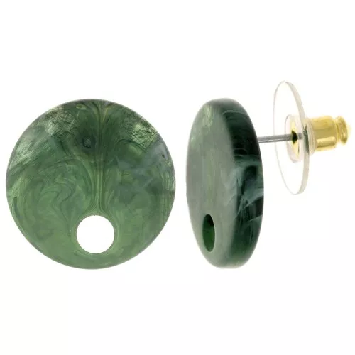 Orecchini tondi in acrilico da 18 mm - Verde scuro marmorizzato x2