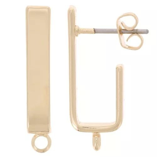 Orecchini perno rettangolari 22x3,6 mm con anello chiuso -Dorato x2