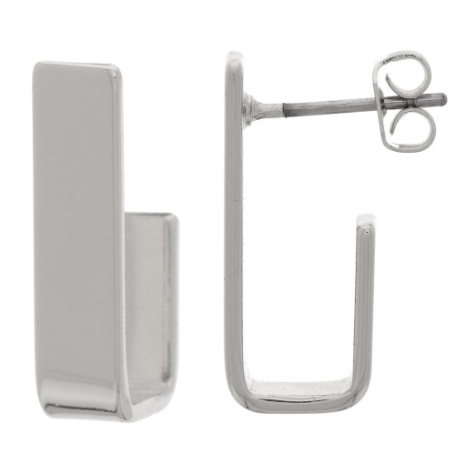 Orecchini perno rettangolari 19x5 mm - Rodio x2