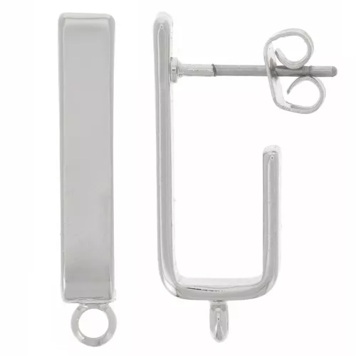 Orecchini perno rettangolari 22x3,6 mm con anello chiuso - rodio x2