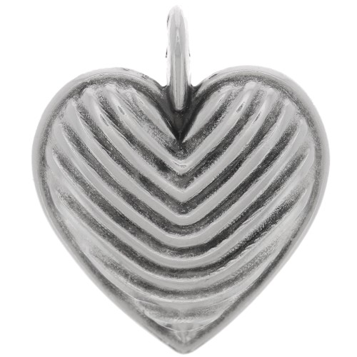 Pendente cuore striato 24x20 mm - Placcatura argento antico x1