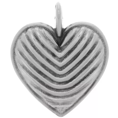 Pendente cuore striato 24x20 mm - Placcatura argento antico x1