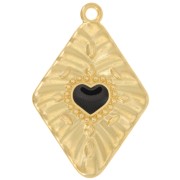 Pendente rombo con cuore 36x24 mm - dorato con oro fino - Nero x1|raw }}