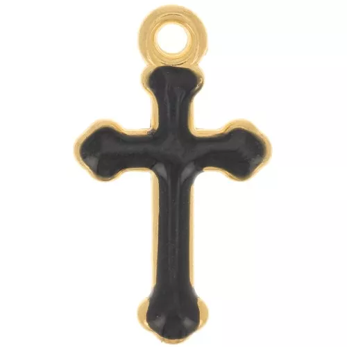 Ciondolo croce 19x11 mm in resina epossidica - dorato con oro fino- Nero x1